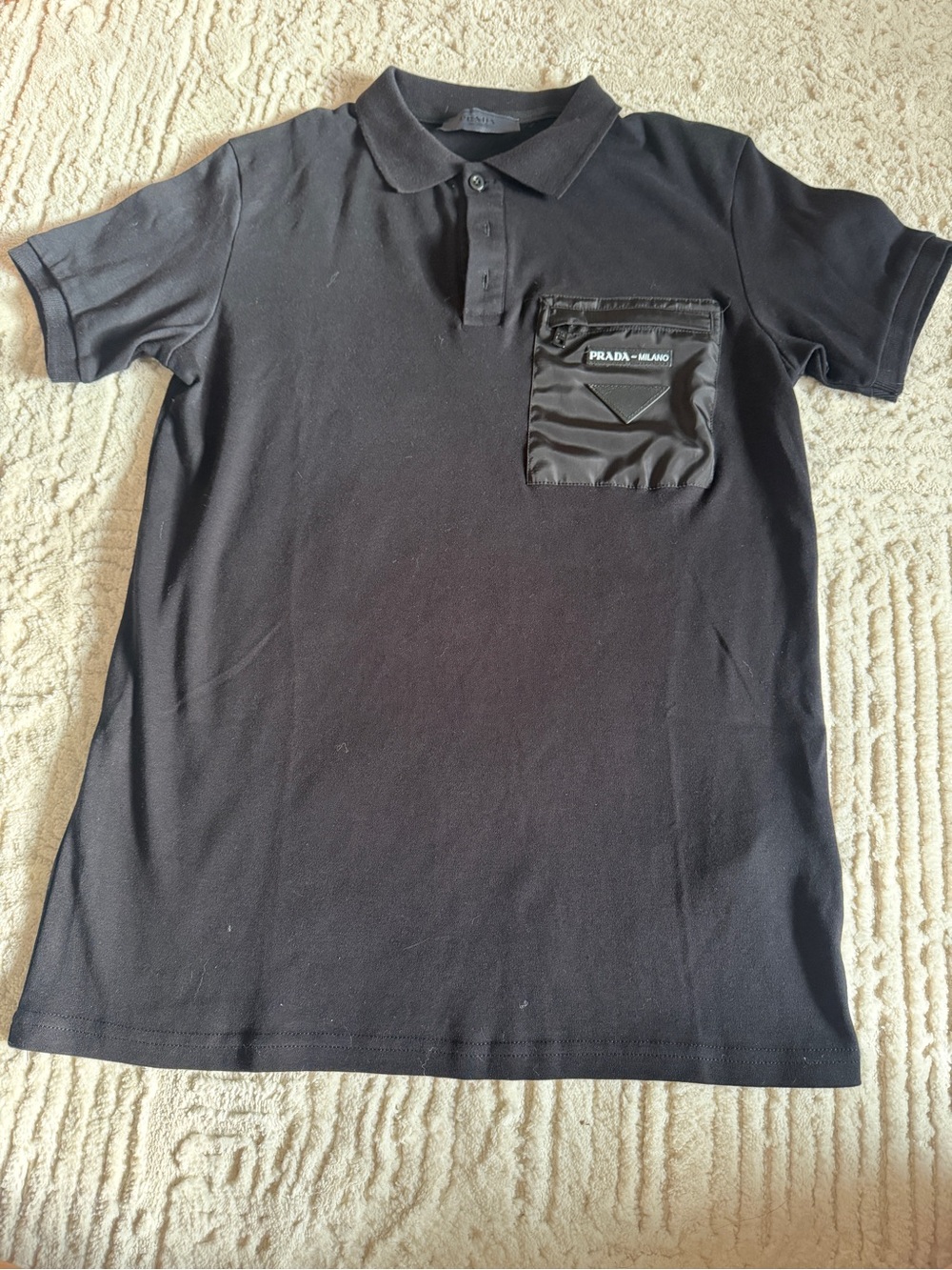 Prada Black Polo Shirt with Nylon Chest Pocket